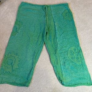 Green Tie Waist Boho Comfy Cropped Pants Size XL